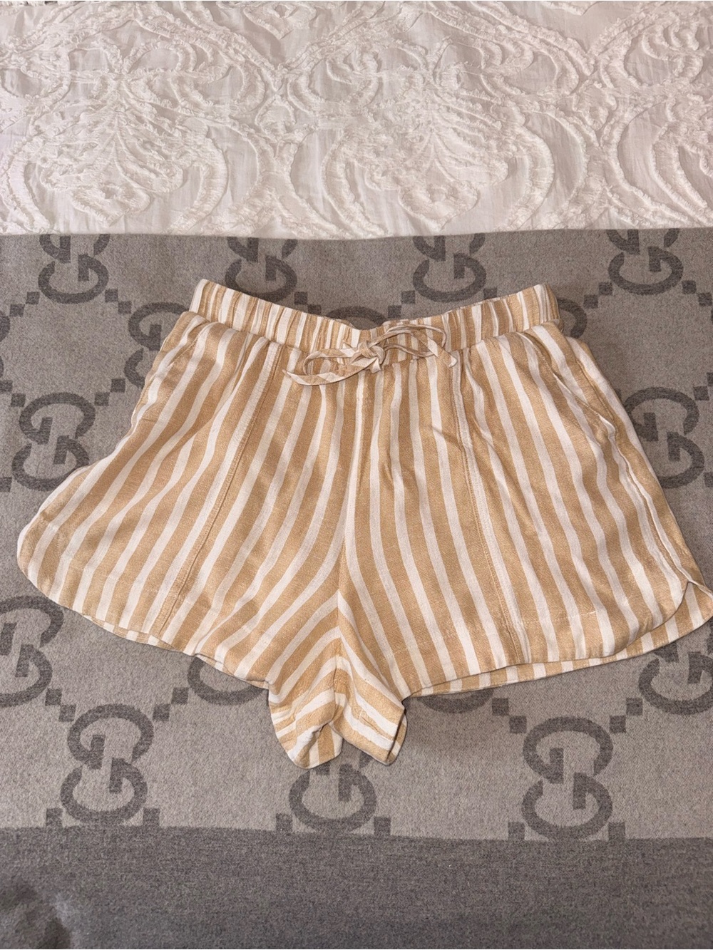 Universal Thread Beige & White Striped Linen Drawstring Shorts